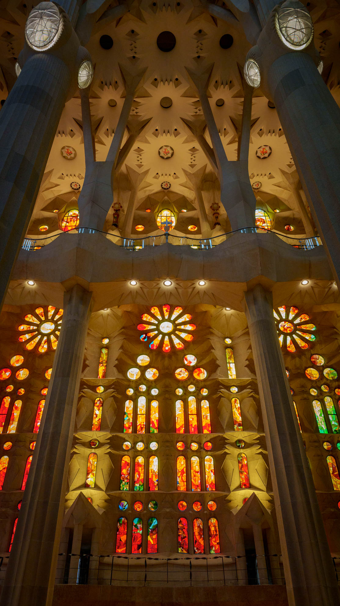 Stained glass and columns inside the Sagrada Familia, Barcelona